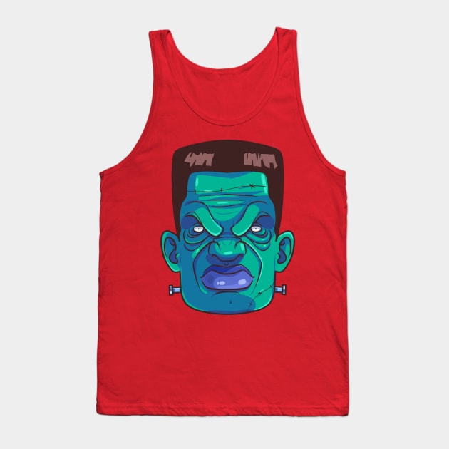 Frankenstein Monster Face Happy Halloween Scary Tank Top by Noseking